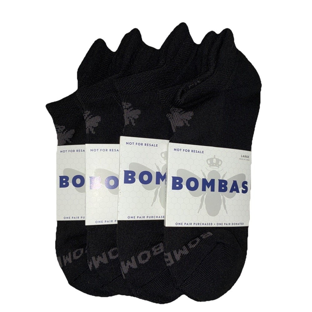 BOMBAS Socks Men's L (US 9.5-13) Black Gray Ankle Logo NEW Lot Of 4